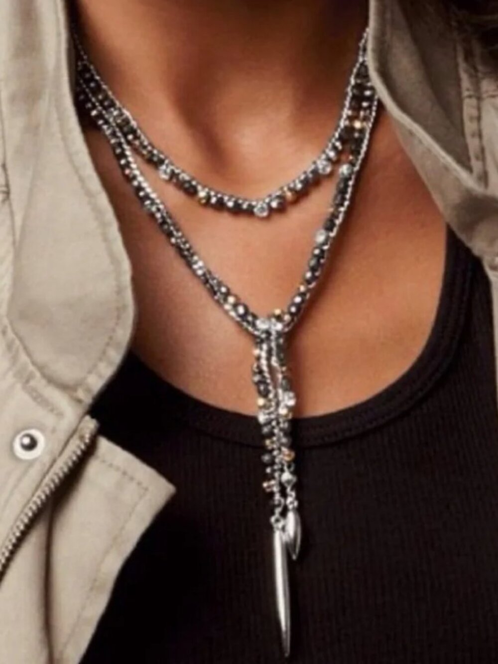 Stella & Dot Zoe Lariat Necklace Silver Free Layered Chain Necklace